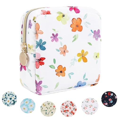 XSUIOY Mini-Make-up-Tasche mit Blumenmuster, Kosmetiktaschen für Damen und Mädchen, ästhetischer Make-up-Organizer aus Nylon, Reißverschlussbeutel, Reise-Kulturbeutel, Münzbeutel, Damenbinde von XSUIOY