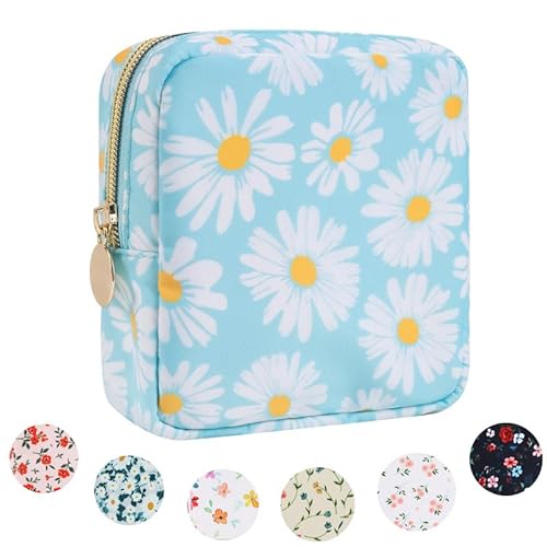 XSUIOY Mini-Make-up-Tasche mit Blumenmuster, Kosmetiktaschen für Damen und Mädchen, ästhetischer Make-up-Organizer aus Nylon, Reißverschlussbeutel, Reise-Kulturbeutel, Münzbeutel, Damenbinde von XSUIOY