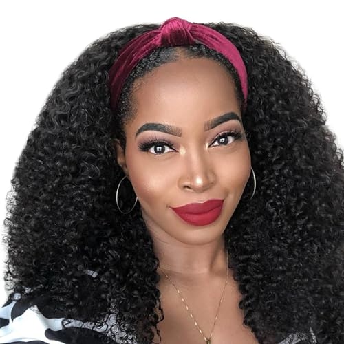 XSY Headband Wig Human Hair Kinky Curly Headband Wig Human Hair Wigs for Black Women None Lace Front Wigs Deep Curly Human Hair Wigs 150% Density Natural Black Color 18 Inch von XSY