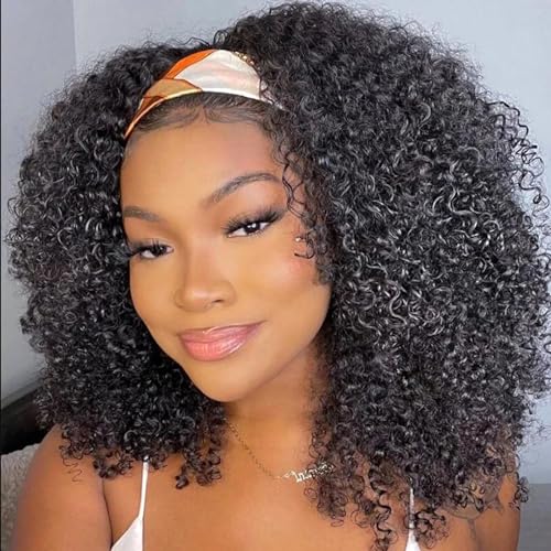 XSY Headband Wig Human Hair Kinky Curly Human Hair Wigs for Black Women None Lace Front Wigs Brazilian Virgin Human Hair Wig Curly Headband Wig 150% Density Natural Color 14 inch von XSY