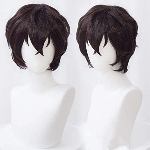 XSYMX Perücke dunkelbraun Dazai Osamu Cosplay Herren Halloween Kostüm Party kurz gelockt von XSYMX