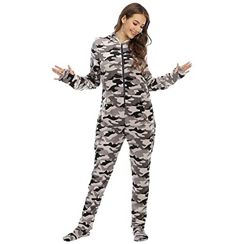 XSZD Strampler Mit Hirsch Muster Aufdruck Einteiler Schlafanzug Hausanzug Mit ReißVerschluss Und Kapuze Damen Jumpsuit Fleece Einteiler Overall Anzug Flauschig Jumpsuit Flauschig Und Kuschelig von XSZD