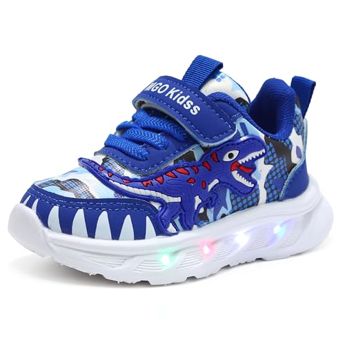 XSportmode LED leuchtende Kinderschuhe, Frühling und Herbst Turnschuhe Jungen Dinosaurier 1-6 Jahre alt Blink-Sneaker for drinnen und draußen(Blau,28 EU) von XSportmode