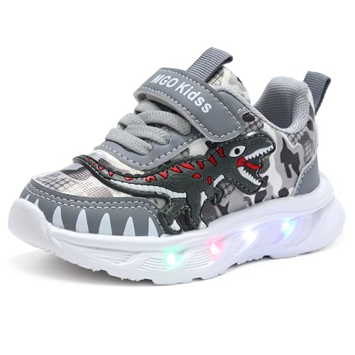 XSportmode LED leuchtende Kinderschuhe, Frühling und Herbst Turnschuhe Jungen Dinosaurier 1-6 Jahre alt Blink-Sneaker for drinnen und draußen(Gray,26 EU) von XSportmode