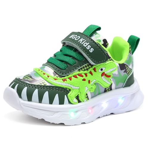 XSportmode LED leuchtende Kinderschuhe, Frühling und Herbst Turnschuhe Jungen Dinosaurier 1-6 Jahre alt Blink-Sneaker for drinnen und draußen(Grün,22 EU) von XSportmode