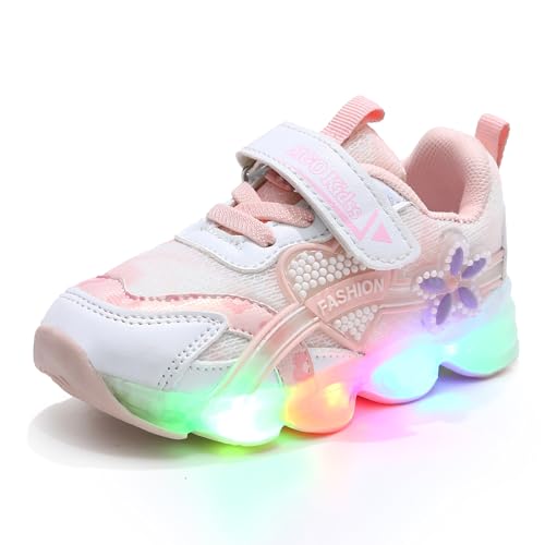XSportmode Prinzessin schuhe mädchen, Kinder led Sneakers Leuchtschuhe Frühling und Herbst atmungsaktive rutschfeste Turnschuhe 1-6 Jahre alt(Rosa,27 EU) von XSportmode