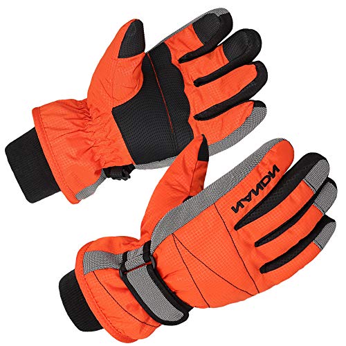 XTACER Kinder Skihandschuhe Snowboard Winter Warm Kaltes Wetter Handschuhe für Jungen Mädchen Kinder - Orange - Small von XTACER