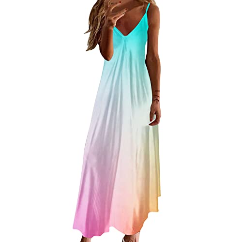 Ärmellos Strandkleid Chiffon Sommerkleider Damen Plus Size Frühling und Sommer V-Ausschnitt Blumendruck Dekoration Rüschen Langärmlig Hoch taillierter Gürtel A-Linie Langes Kleid Strickkleid von XTBFOOJ