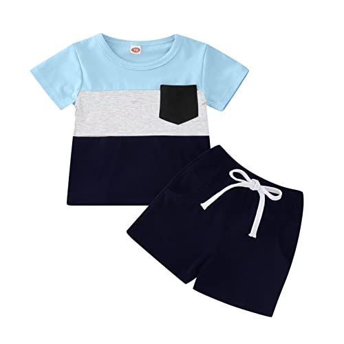 XTBFOOJ Anzug 92 Junge Neugeborenes Baby Jungen Solide Tasche Kurzarm T-Shirt Tops Geometrischer Druck Lange Hosen Outfits Babyset Neugeboren Junge 36 cm Kleidung weihnachtskleid Kinder Simple von XTBFOOJ