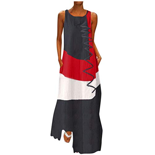 Apart Fashion Damen Kleid 46 Frauen-Mode reizvolle Ärmellose Cute Comic-Druck unten lose Strandkleid Sommerkleid Damen Elegant Langes Sommerkleid Damenjacken Frühjahr Sommer von XTBFOOJ