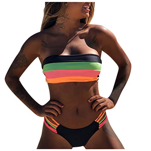 Bikini Damen Bauchweg Damen-Bikini-Sets, gerippt, geteilter Hals, sportlich, mit niedriger Taille, einfarbiger Badeanzug, 2-teiliger Badeanzug Damen Tankini Badeanzug Bikini Damen Sexy Push Up von XTBFOOJ