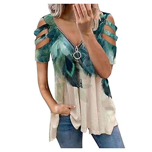 Damen t Shirt kurzer arm Shirt Damen Oversize cara mia bluegreeb weit geschnittene Tunika Damen top Langarm Damen Tops sexy Shirt schulterfrei Damen Cute Tops Shirt Damen Oversize Shirt Damen von XTBFOOJ