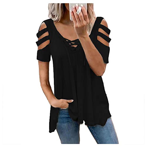 Loose Frauen Langarmshirt schwarz Summer Buckle Tops Female Langarmbluse 2er-Pack Weste Slip Sommer Strand Vest Top Bluse Damen Rollkragen Basic Slim Fit Shirt Langarmshirt Top Bluse von XTBFOOJ