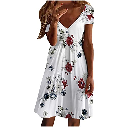 Sexy Kleider Damen Party Frauen Casual Sommerkleid Ärmellos Blumendruck Kleider V-Ausschnitt Sommerkleider Lose Strand Minikleid Kleid Blumen Damen Sommer Kleidung Damen Sommerkleid Kleid In A von XTBFOOJ