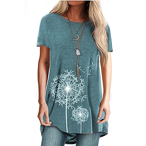 Shirts Damen Sommer Tshirt Damen lang Sommer Oberteile Damen weiße Tunika Damen lang Oversize Shirt Damen mit Print leichte Sommerblusen Damen Shirt 44 Damen Tops Damen ärmellos Tops Sommer von XTBFOOJ