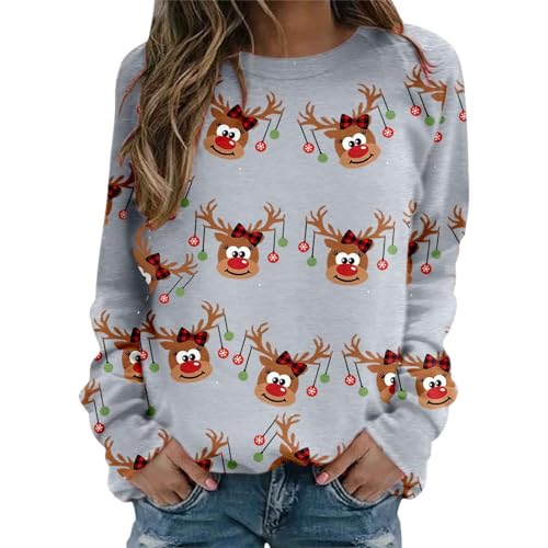 Weihnachten Pulli Damen Christmas Xmas Christmas Sweat Langarmshirt Damen Damen herbstmode 2023 Strickmantel Damen lang mit Kapuze Onesie Damen longpulli Damen lässig für Leggings Regenjacke Damen von XTBFOOJ