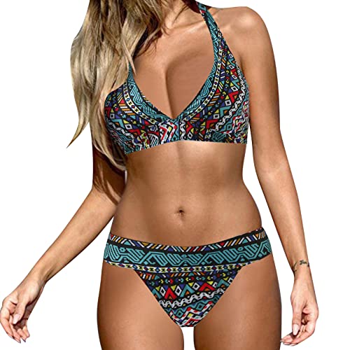 XTBFOOJ Bikini Damen Set Damen Zweiteiliger Tankini, gepolsterter Bikini mit Blumenmuster Schnür-Tankini Oberteil hochtaillierte Shorts Badeanzu Badeanzug Damen Sommer Bikini Damen Set Push Up von XTBFOOJ