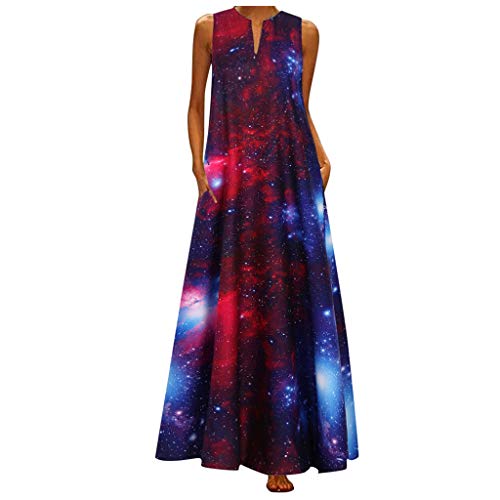 XTBFOOJ Damen Kleid Festlich Kurz Frauen Plus Größe Druck tägliche Freizeit Ärmellos V-Ausschnitt Maxi-Kleidung mit einem Bohemian V-Ausschnitt Glitzerkleid Schwarz Kleid Lang Sommerkleid Lang Damen von XTBFOOJ