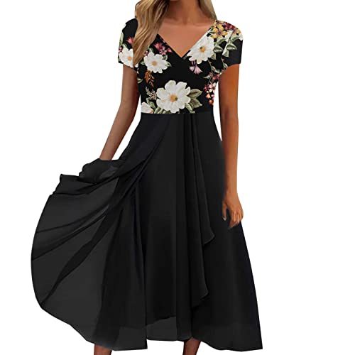 XTBFOOJ Gefälschtes Zweiteiliges Kleid Plus Size Elegante Sommerkleider XXL Lange Sommerkleider Damen Wickelkleid Damen Winter Mit Taschenkleidern Frauen Sommer-Shoudler Ärmeln lässige Rassel von XTBFOOJ