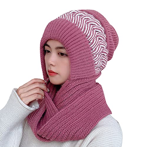 XTBFOOJ Haube Binden Damen Winter Slouchy Strick Warme Mützen Wollmütze Schal Integrierte Pullover Mütze Niedliche Eltern Kind Strickmütze Mit Blau von XTBFOOJ