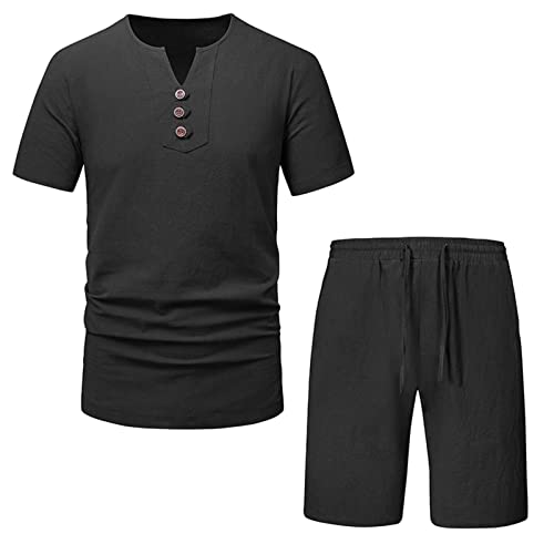 XTBFOOJ Herren-Hosenanzug mit Rundhalsausschnitt und kurzen Ärmeln Kostüm Weißer Anzug Sportbekleidung Trainingsanzug Herren Joggingsanzug Männer Joginanzuge Herren Activewear-Sets Für Herren von XTBFOOJ