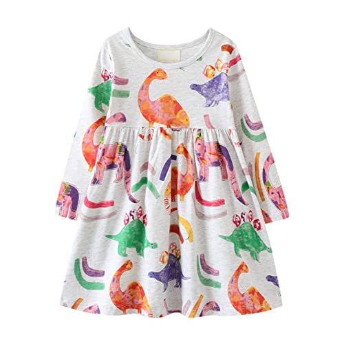 XTBFOOJ Jogginghose mädchen Overall Baby Strickjacken für Damen Kleid Mädchen Langarmkleid für und Kleinkinder, niedlicher Dinosaurier-Cartoon-Applikationsdruck, A-Linie, ausgestelltes von XTBFOOJ