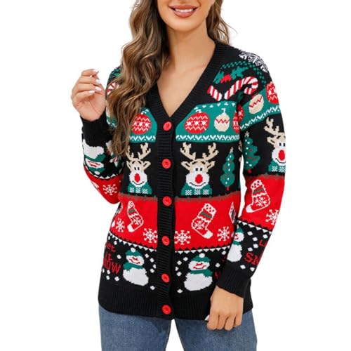 XTBFOOJ Weihnachten Cardigan mit Kapuze Damen Weihnachten Print Weihnachts Hoodie BH Damen ohne bügel schwarzer Pullover Damen Basic Langarmshirt Sport Pullover Damen Hoodie Teenager mädchen Kleidung von XTBFOOJ