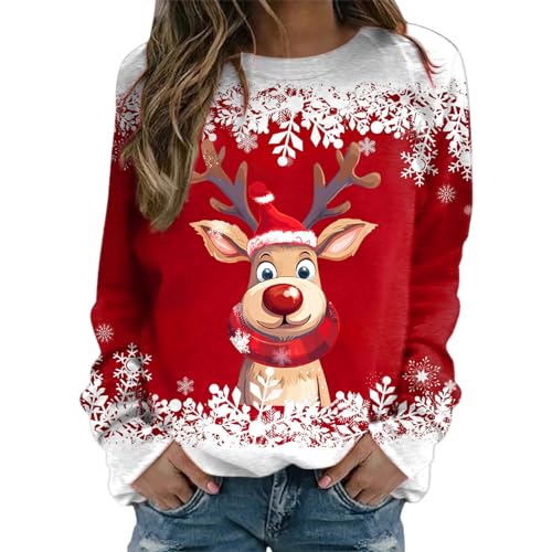 XTBFOOJ Weihnachtspullover Damen Sweatshirt Jacke Damen mit Kapuze Rentier Bambi Schneemann weihnachtskleider Taktische Weste Sweater Damen Geripptes Crop top stüssy Kapuzenjacke Damen von XTBFOOJ