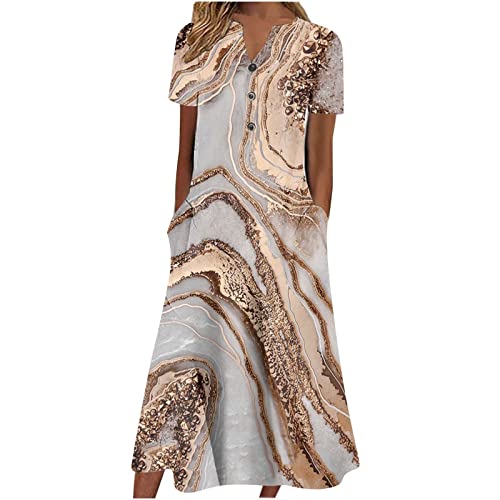 XTBFOOJ Wickelkleid Damen Langarm Bequemes Boho-Kleid für Damen, Kurzarm, O-Ausschnitt, Taschenkleid, lässiger Druck, kurzes Kleid mit Rundhalsausschnitt, Frühlingskleider Sexy Kleid Damen Sommer von XTBFOOJ