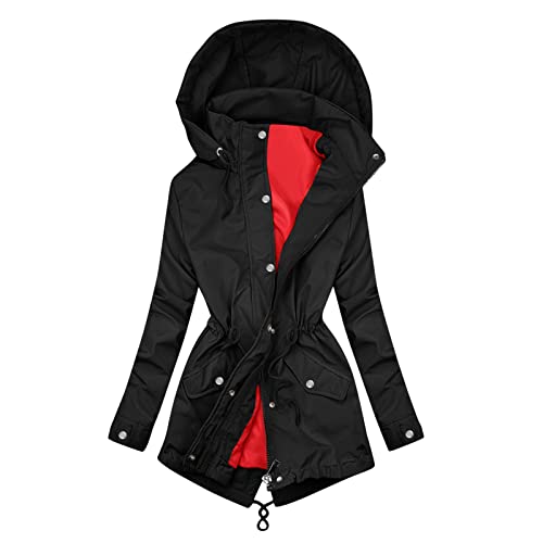 XTBFOOJ damen hosen damen hoodie jacke Modetalente FrüLings-Damenjacke Ausgefallenes Damen Winterjacke GröSse 52 Roter Blazer Damen Oberteile Frühling Kapuzenjacke Damen Lang Poncho Schwarz von XTBFOOJ