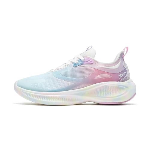 XTEP Damen Laufschuhe Atmungsaktive leichte Sportschuhe [Dynamic Foam-Macaron] Arctic Peach Pink/Clear Blue Size 39 von XTEP