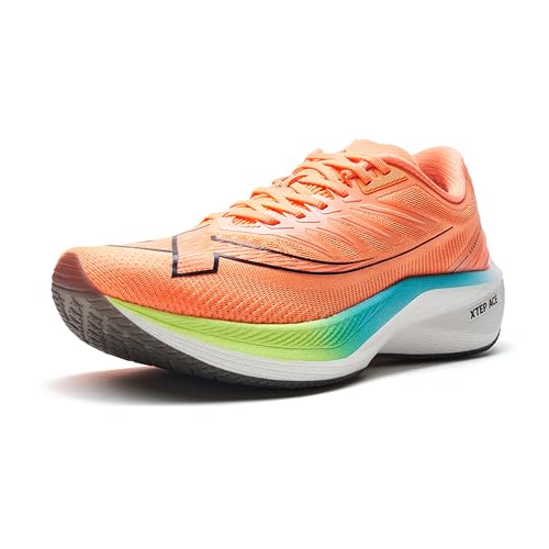 XTEP One-Piece Herren Laufschuhe Sommer Netz atmungsaktive Laufschuhe Schockdämpfer Sportschuhe Körper Test Schuh Fluoreszierendes weiches Orange Size 43 von XTEP