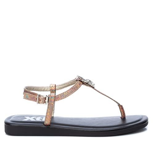 XTI Damen 45578 Damensandalen Gold, 36 EU (3 Stück) Flache Sandale von XTI