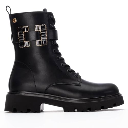 XTI - Militärische Stiefel Damen Schwarz - Bequeme und vielseitige Schuhe - Casual Mode - Modell 14443101 (Größe 37) von XTI