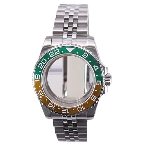 XTINKOPW 1 Stück 40 mm Herrenuhrgehäuse 5-Glieder-Armband Grün und Gelb GMT for Nh34 Nh35 Nh36/38 ETA 2824 Miyota 8215 Uhrwerk 28,5 mm(Glass Cover 2,Miyota 8215) von XTINKOPW