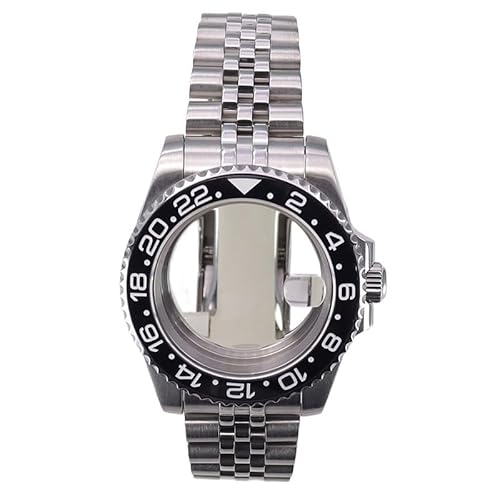XTINKOPW 1 Stück 40 mm Taucheruhrgehäuse 5-Glieder-Armband for GMT Nh35 Nh36 Nh38 2824 8215 Uhrwerk 28,5 mm Zifferblatt Schwarze Keramiklünette(Glass Cover 1,ETA 2824) von XTINKOPW