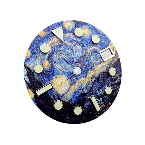 XTINKOPW 1 Stück Ölgemälde 28,5 mm Zifferblatt passend for NH35/36 Uhrwerk 3 Uhr 3,8 Uhr Position Gehäuse Silber Nagel Zifferblatt C3 von XTINKOPW