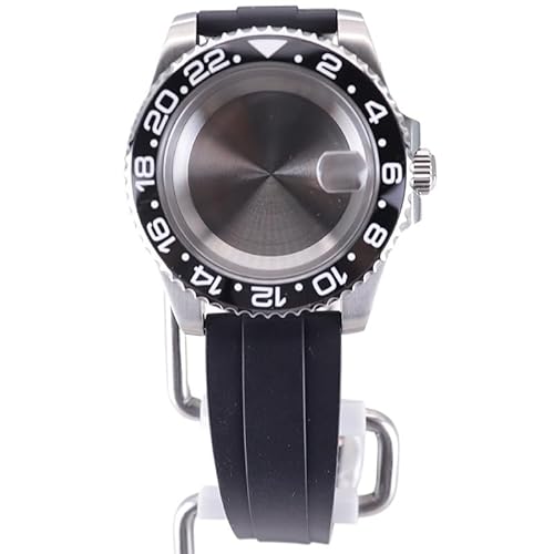 XTINKOPW 40 mm Herren-Taucheruhrengehäuse, Gummiarmband for Nh35 Nh34 Nh36 Nh38 Miyota 8215 Eta2824 Uhrwerk, 28,5 mm Zifferblatt, GMT Master SUB(Black Rubber Band 11,NH34 35 36 38) von XTINKOPW