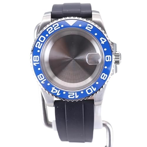 XTINKOPW 40 mm Herren-Taucheruhrengehäuse, Gummiarmband for Nh35 Nh34 Nh36 Nh38 Miyota 8215 Eta2824 Uhrwerk, 28,5 mm Zifferblatt, GMT Master SUB(Black Rubber Band 3,ETA 2824) von XTINKOPW
