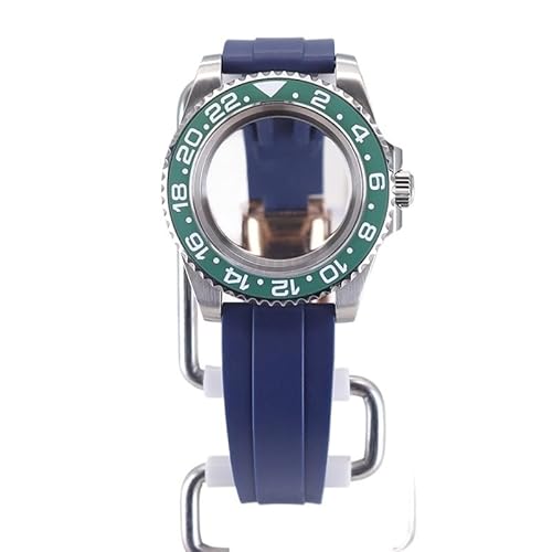 XTINKOPW 40 mm Herren-Taucheruhrengehäuse, Gummiarmband for Nh35 Nh34 Nh36 Nh38 Miyota 8215 Eta2824 Uhrwerk, 28,5 mm Zifferblatt, GMT Master SUB(Blue Rubber Band 18,NH34 35 36 38) von XTINKOPW