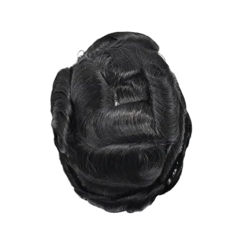 Dekoration 0,03 mm Untra dünne Haut Männerhaar-Toupet Männer Prothese Kapillare Remy Menschenhaar Natürliche Herrenperücken Protese Capilar Masculina flauschig(Jet Black) von XTJS56QB