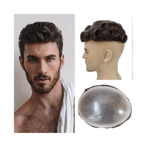 Dekoration 0,12–0,14 mm Injektions-PU-Haut-Toupet for Männer, Echthaar-Ersatzsystem, Herren-Haarprothese flauschig(#4,6x9) von XTJS56QB