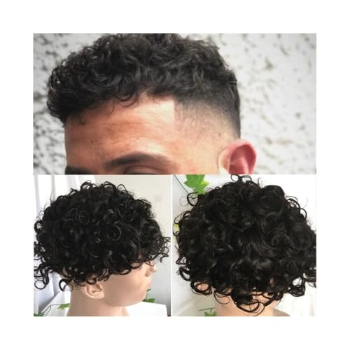 Dekoration 15MM Curly Toupet Durable Mono Base Herren Haarteil Echthaar Ersatzsystem for Männer flauschig(7x9) von XTJS56QB