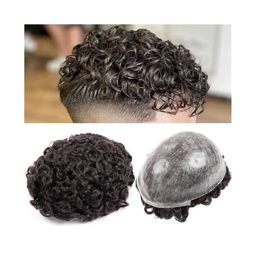Dekoration 25 mm lockiges Herren-Haarteil, eingespritztes PU-Haut-Toupet, Afro-lockiges Echthaarsystem for Männer flauschig(2#,6x8) von XTJS56QB
