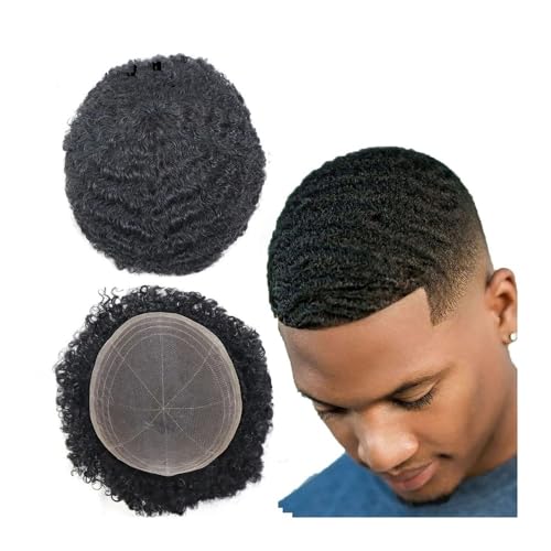 Dekoration Afro Kinky Curly Toupet for Männer 8"x10" Atmungsaktive Vollspitzenbasis Echthaar-Ersatzhaarteil flauschig(8mm) von XTJS56QB