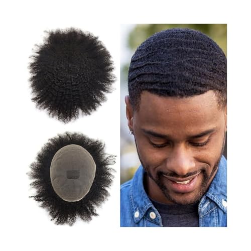 Dekoration Echthaarsystem Afro Curly Toupet for Männer 8x10 Zoll Weiche französische Spitze Männliche Kapillarprothese flauschig von XTJS56QB