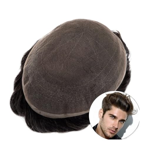 Dekoration Full Lace Men Toupee French Lace Base Human Hair Systems Breathable Male Capillary Prothesis flauschig(#1C,7x10) von XTJS56QB