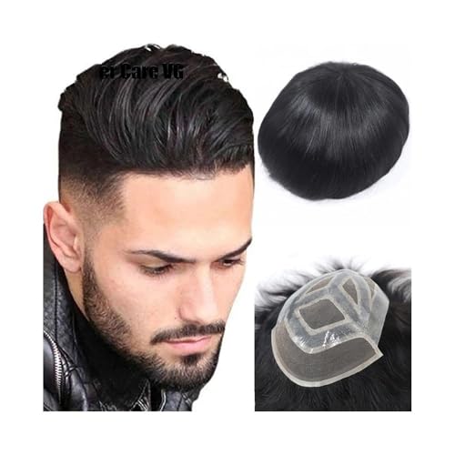 Dekoration Herren-Toupet mit französischer Spitzenfront, Echthaarsystem, atmungsaktiv, feines Mono mit transparenter Poly-Basis, Ersatzhaarteile flauschig(8x10) von XTJS56QB