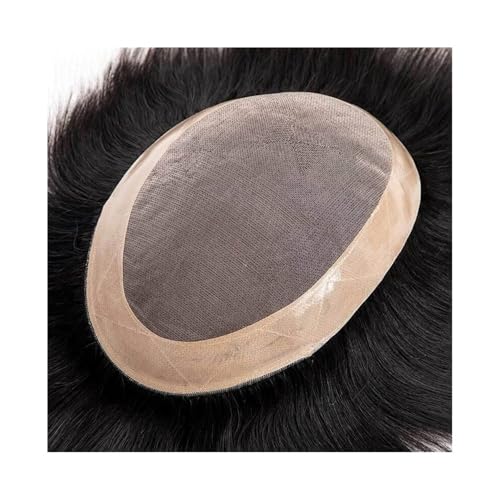 Dekoration Herrenperücke Echthaar-Toupet Atmungsaktives Mono-Oberteil mit PU-Haut um die Herren-Haarprothese flauschig(1b#,5x7) von XTJS56QB