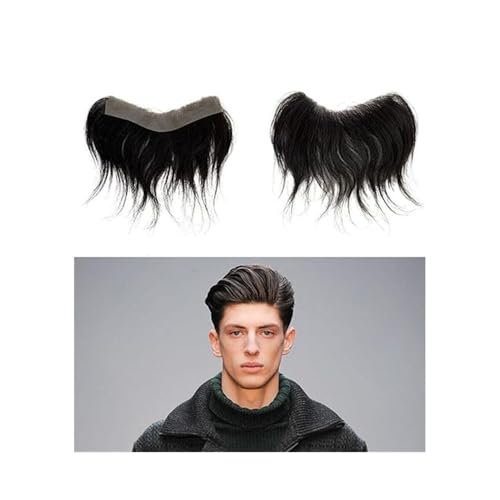 Dekoration Männer Stirn Haaransatz Toupet 1B# Off Black Echthaar Dünne PU Haut Natürlicher Haaransatz Herren Haarteile flauschig(Size-7x16cm) von XTJS56QB